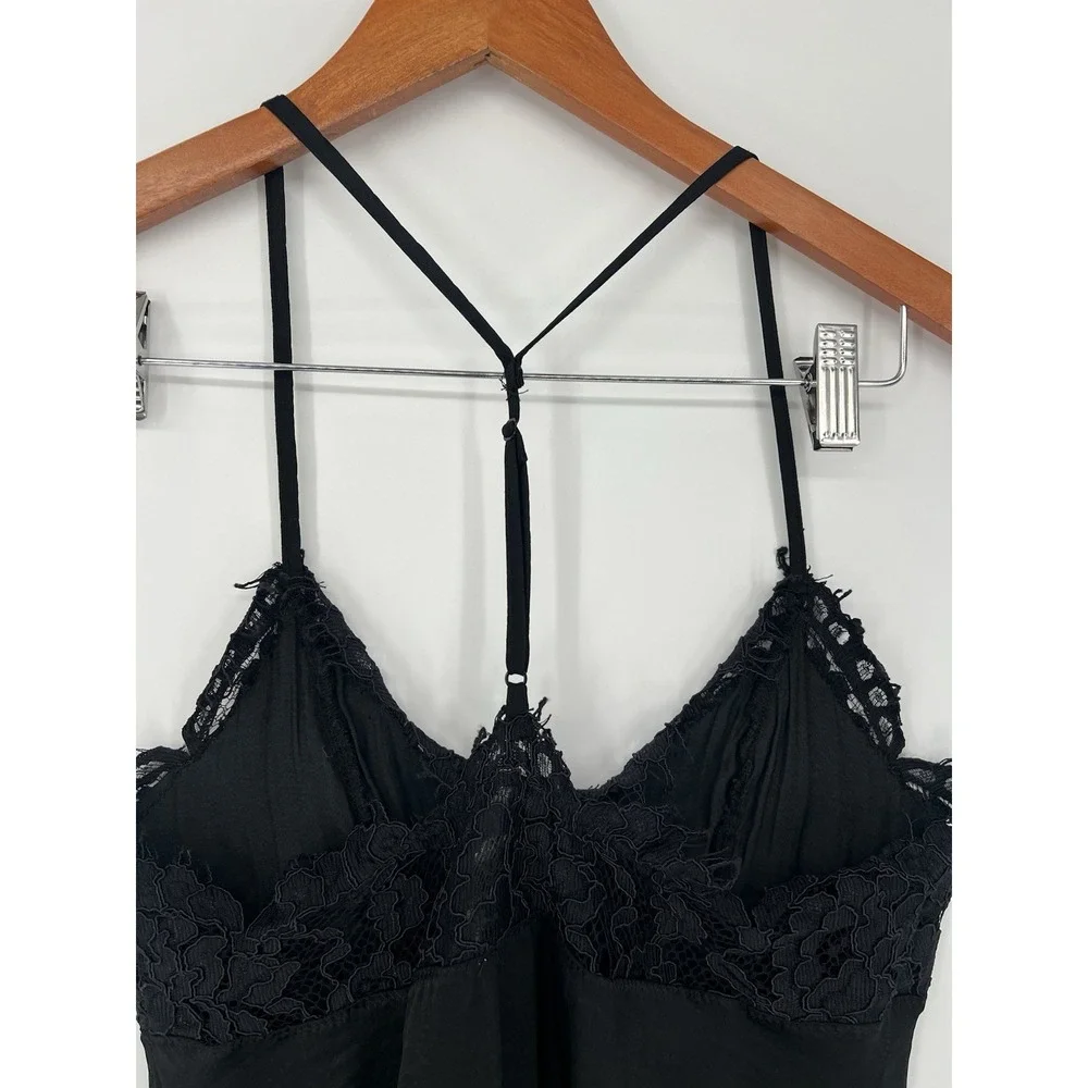 Free People Intimately sz SP Black‎ Lace Trim Dot Mesh Teddy Bodysuit